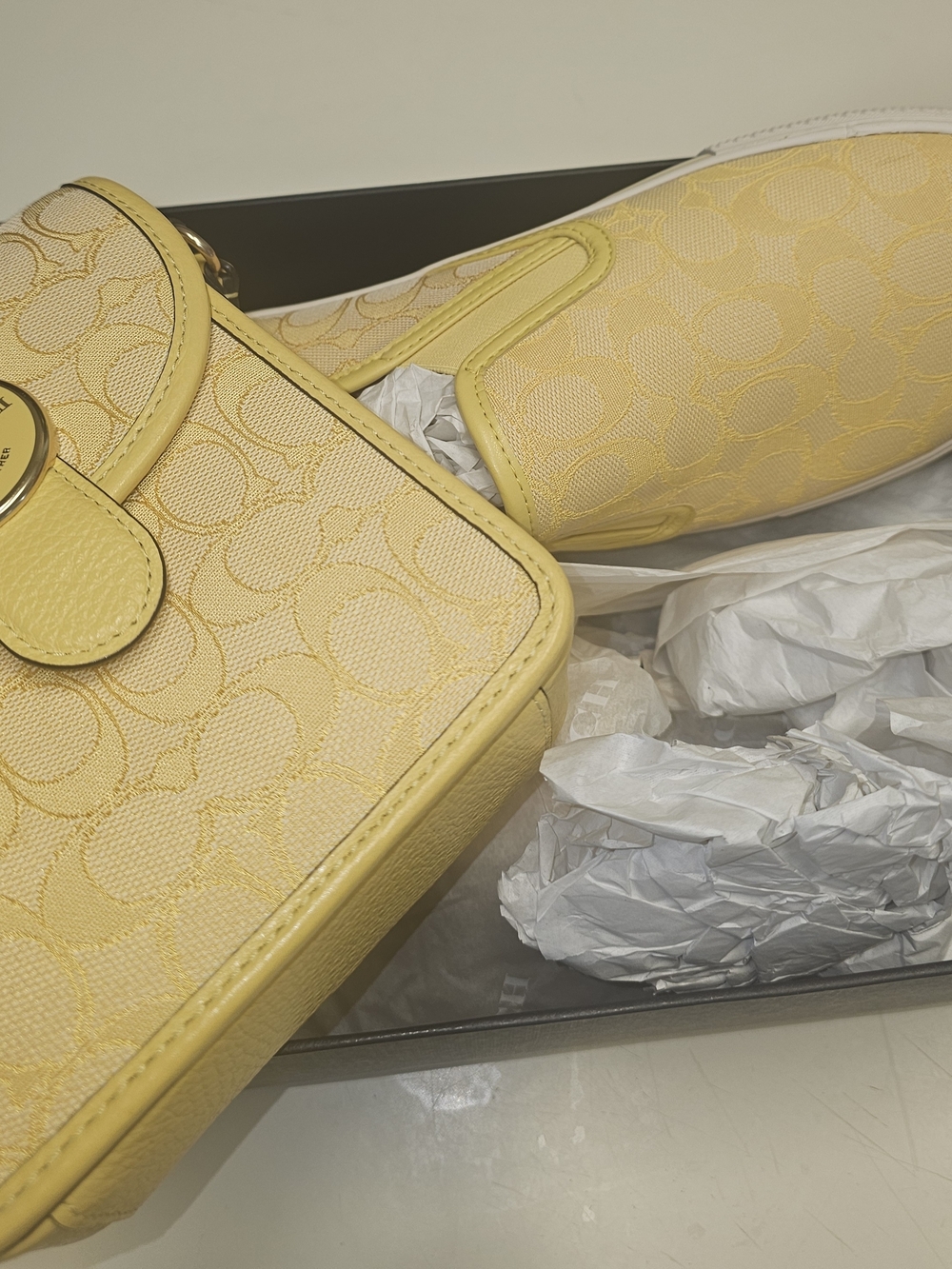 Coach Yellow Signature Mini Shoulder Bag with Leather Trim